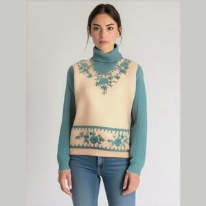 Joyce Sportswear Floral Knit Grandpa Sweater Vintage Wool Jumper